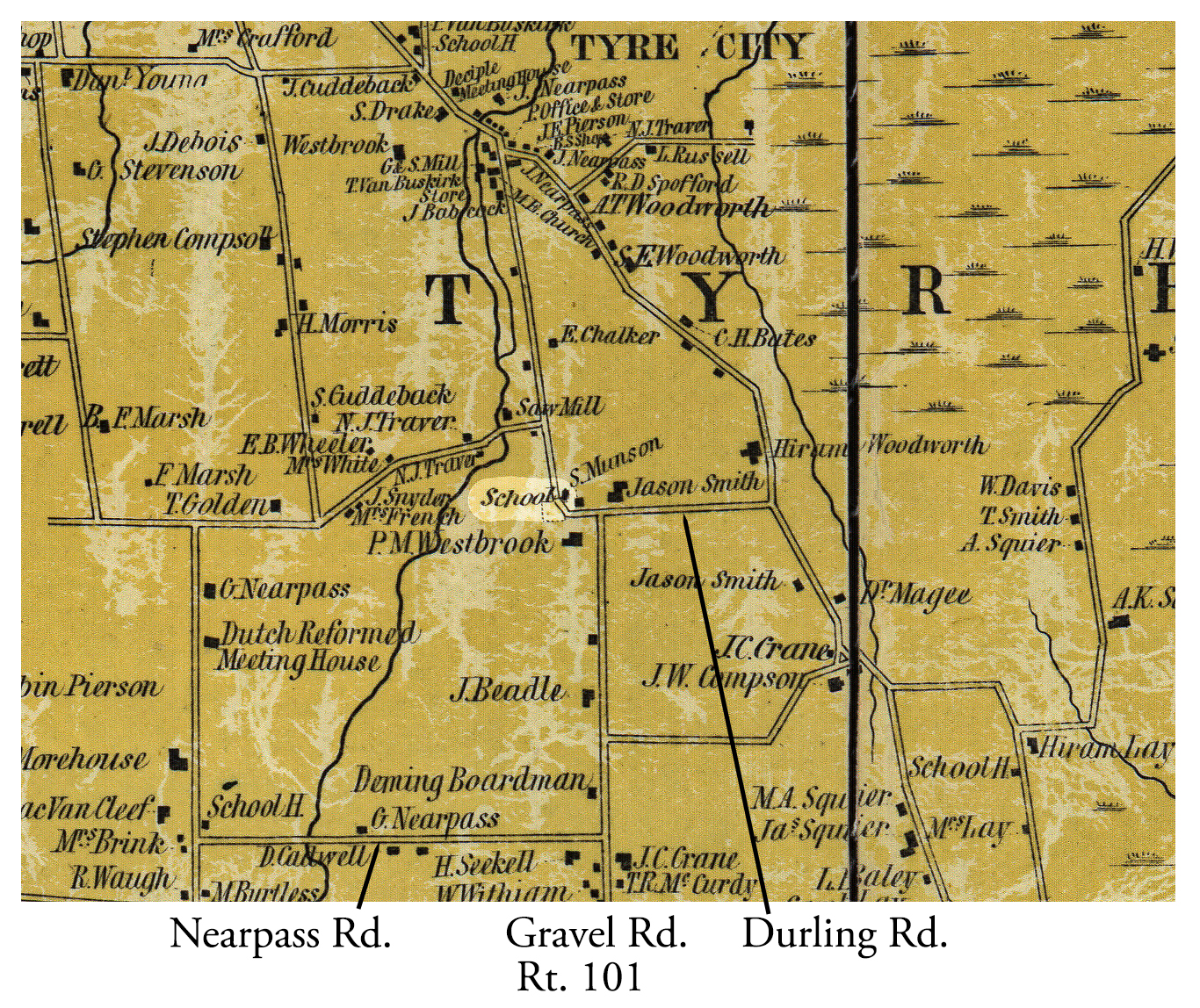 1838 or 1858 Seneca County Tyr-5 School No 1 Excerpt Map